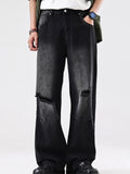 High Street Hole Washed Straight Tube Loose Jeans