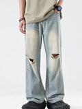 High Street Hole Washed Straight Tube Loose Jeans