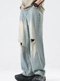 High Street Hole Washed Straight Tube Loose Jeans