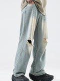 High Street Hole Washed Straight Tube Loose Jeans