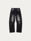 High Street Hole Washed Straight Tube Loose Jeans