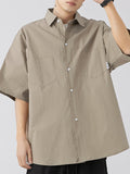 Retro Solid Color Pocket Short Sleeve