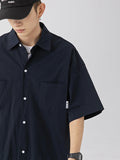 Retro Solid Color Pocket Short Sleeve