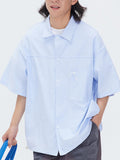 Lapel Patch Pockets With Vertical Stripes Short Sleeve