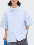 Lapel Patch Pockets With Vertical Stripes Short Sleeve