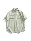 Retro Textured Patch Pocket Striped Workwear Short Sleeve