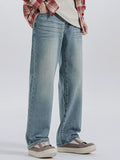 Washed Versatile Cat Whiskers Loose Jeans