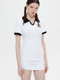 Lapel Slim Fit Drawstring Mini Dress