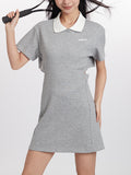 Polo Collar Embroidered Slimming Short Sleeves Mini Dress