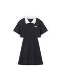 Polo Collar Embroidered Slimming Short Sleeves Mini Dress