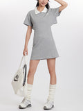 Polo Collar Embroidered Slimming Short Sleeves Mini Dress