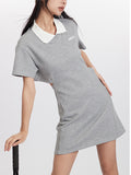 Polo Collar Embroidered Slimming Short Sleeves Mini Dress