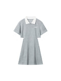 Polo Collar Embroidered Slimming Short Sleeves Mini Dress