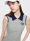 Polo Collar Sleeveless Design With Side Exposure Mini Dress