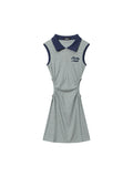 Polo Collar Sleeveless Design With Side Exposure Mini Dress