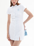 Polo Collar Short Sleeve Waist A-Line Mini Dress