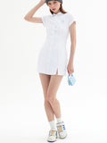 Polo Collar Short Sleeve Waist A-Line Mini Dress