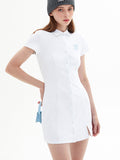 Polo Collar Short Sleeve Waist A-Line Mini Dress