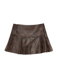 High-Waisted Slim Leather Niche Versatile A-Line Mini Skirts