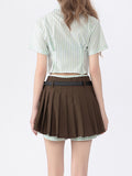 Striped Lining With Hottie Butterfly Embroidery Mini Skirts