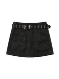 Solid Color Large Pocket Workwear College Style High Waist Mini Skirts