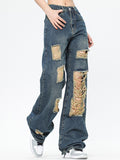 Zerrissene Jeans im amerikanischen Stil mit weitem Bein und Mop-Rippen