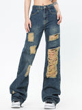 Zerrissene Jeans im amerikanischen Stil mit weitem Bein und Mop-Rippen