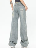 Washed Distressed Versatile Straight Leg Ripped Jeans