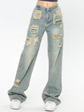 Washed Distressed Versatile Straight Leg Ripped Jeans