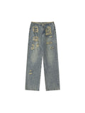 Vielseitige, verwaschene Distressed-Jeans mit geradem Bein und Rissen