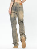 American Printing Dyeing Straight Yellow Mud Ripped Jeans