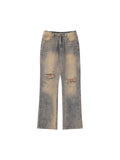 American Printing Dyeing Straight Yellow Mud Ripped Jeans