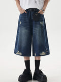 Washed Broken Metal Decoration Denim Shorts