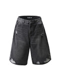 Washed Broken Metal Decoration Denim Shorts