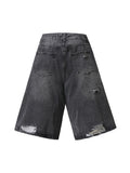 Washed Broken Metal Decoration Denim Shorts