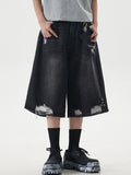 Washed Broken Metal Decoration Denim Shorts