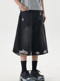 Washed Broken Metal Decoration Denim Shorts