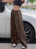 Piping Detail Wide Leg Track Pants