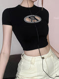 Cutout Letter Print Cropped Short Sleeve Tee