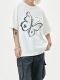 Butterfly Print Oversized Short Sleeve Tee