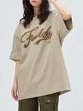 Retro Letter Print Oversized Short Sleeve Tee