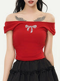 One-Shoulder Butterfly Kurzarm-T-Shirt