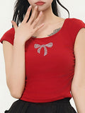 One-Shoulder Butterfly Kurzarm-T-Shirt