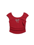 One-Shoulder Butterfly Kurzarm-T-Shirt