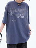 Distressed Letter Print Oversized Short Sleeve Tee