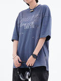 Distressed Letter Print Oversized Short Sleeve Tee