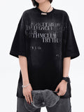 Distressed Letter Print Oversized Short Sleeve Tee