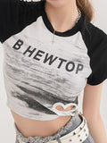 Raglan Sleeves Letter Print Short Sleeve Tee