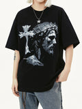 Cross Print Oversized Short Sleeve Tee