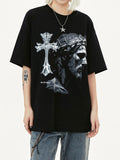 Cross Print Oversized Short Sleeve Tee